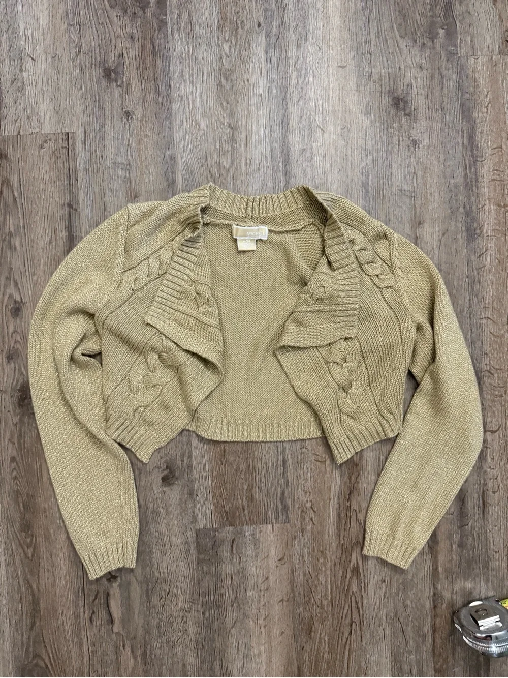 Michael Kors Gold Metallic Cable Knit Sweater Tank & Cropped Cardigan Set